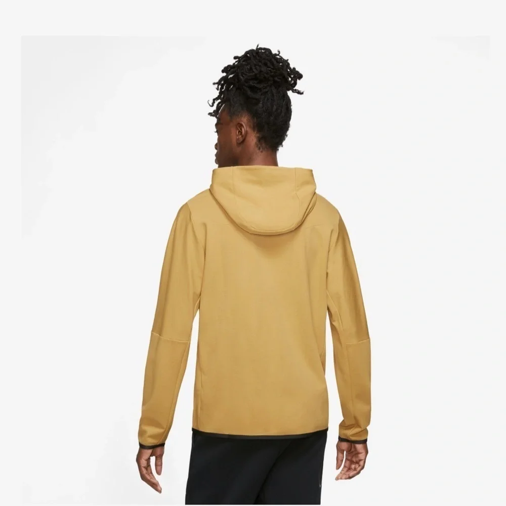 Nike Tech Full-Zip Lightweight Hooded Knit Jacket-Golden Yellow-Men XL